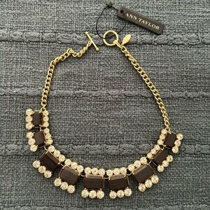 NWT Ann Taylor Rhinestone and Wood Statement Necklace